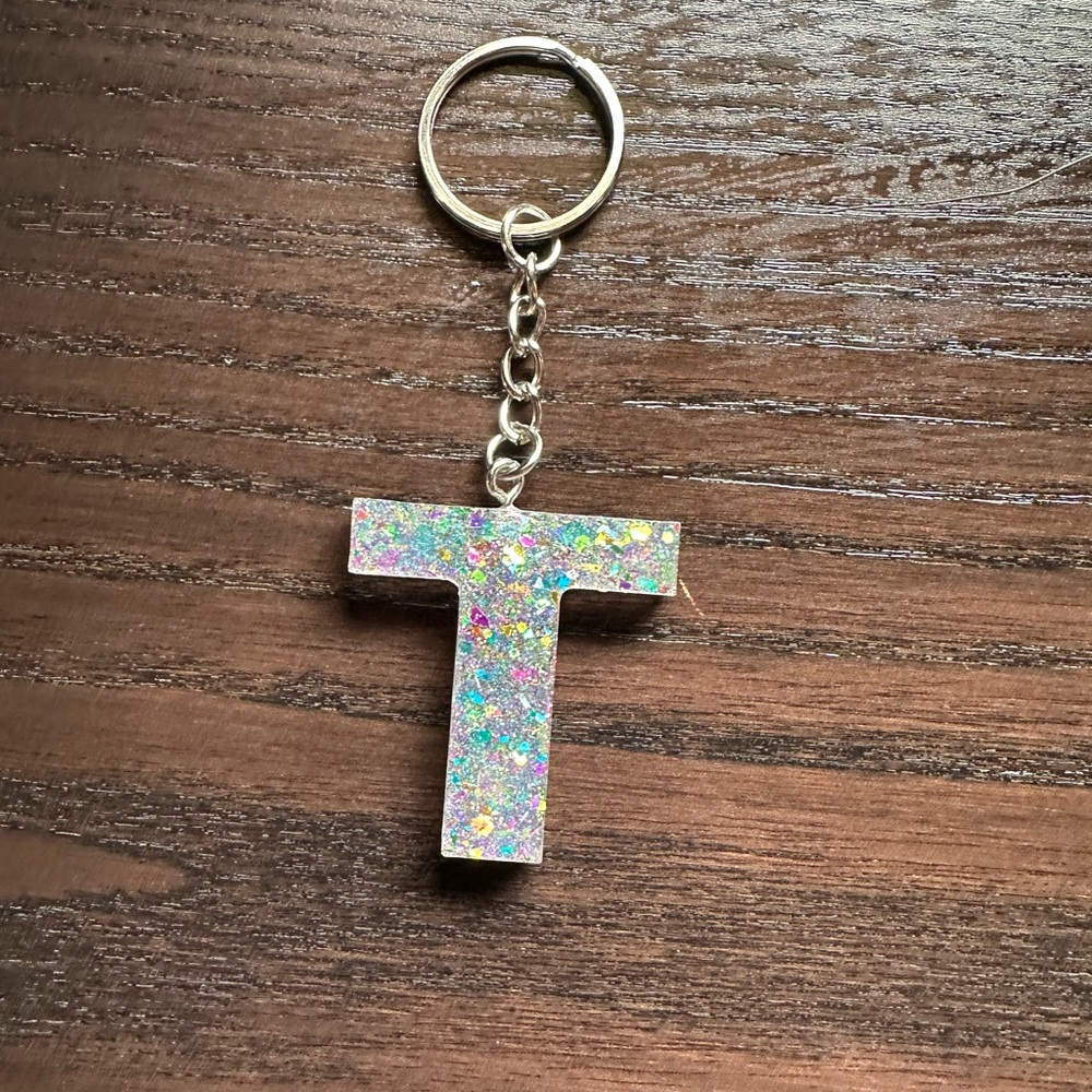 Glittery T Keychain Handmade